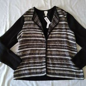 CHICO’S Black Textured Striped Knit Cardigan XL